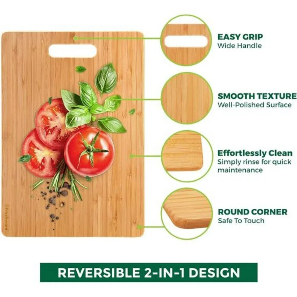 Bamboo Cutting Board Set of 3 Kitchen Wood Chopping Meat Vegetables Cheese